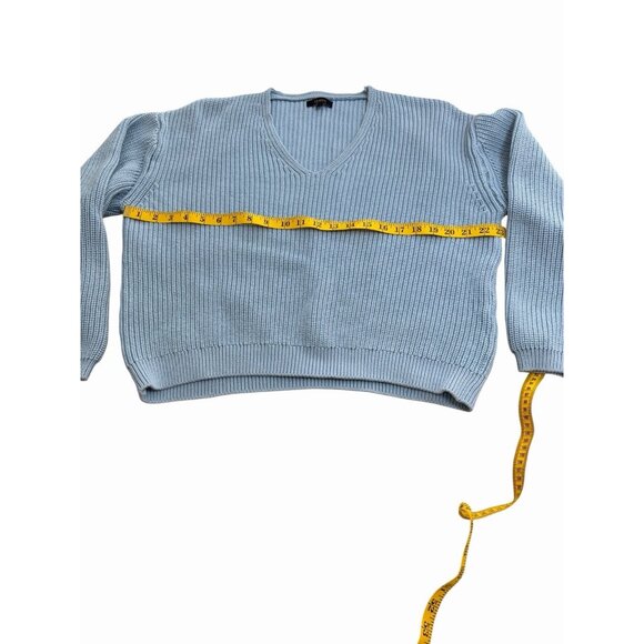 Quince Womens 100% Organic Cotton Fisherman V-Neck Sweater Sz L Sky Blue Classic - Picture 3 of 7